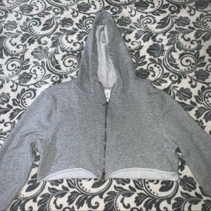 Icyzone Grey Cropped Zip Up Hoodie